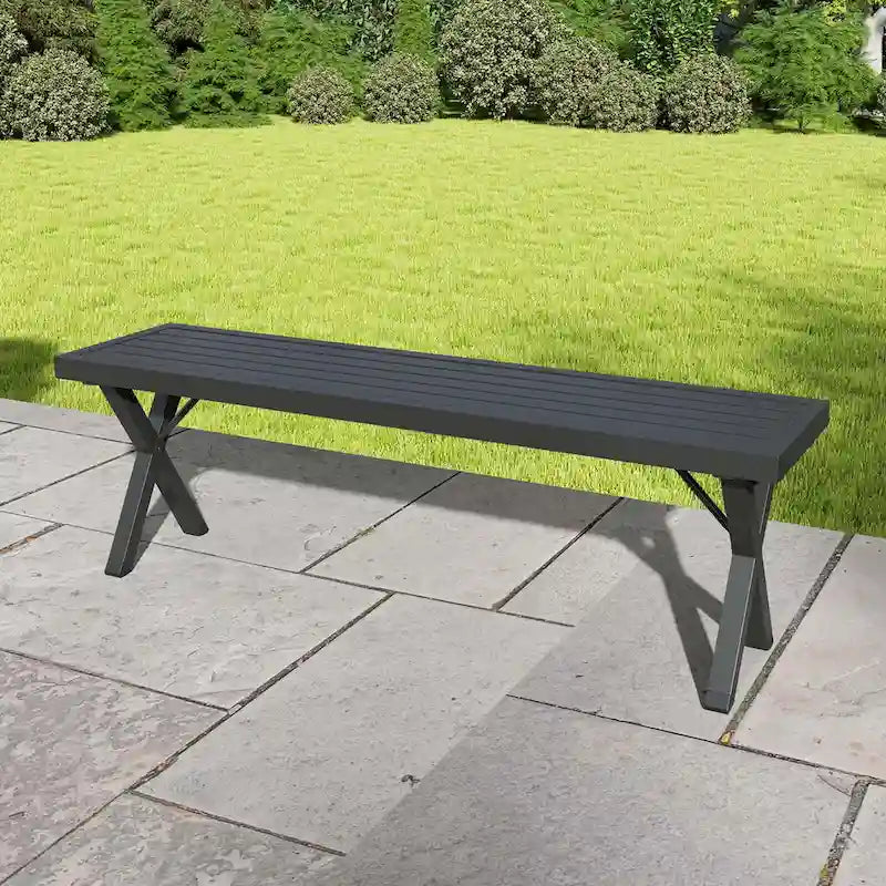 Costway 1/2 PCS 54  Patio Metal Bench with Slatted Seat & X Legs