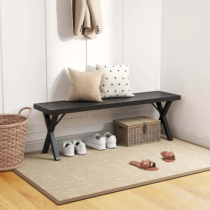 Costway 1/2 PCS 54  Patio Metal Bench with Slatted Seat & X Legs