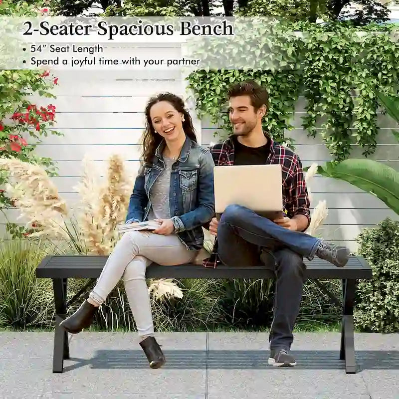 Costway 1/2 PCS 54  Patio Metal Bench with Slatted Seat & X Legs