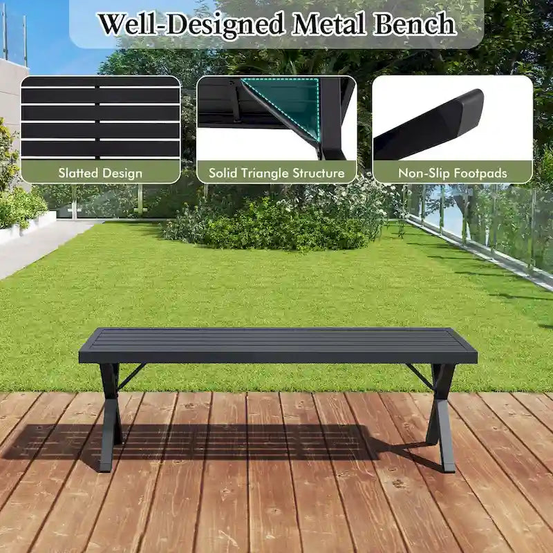 Costway 1/2 PCS 54  Patio Metal Bench with Slatted Seat & X Legs