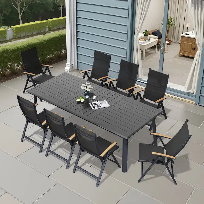 Aluminum Patio Dining Set with Umbrella Hole 7 or 9 Pieces Folding Chairs