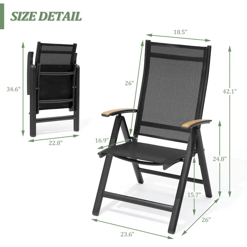 Aluminum Patio Dining Set with Umbrella Hole 7 or 9 Pieces Folding Chairs