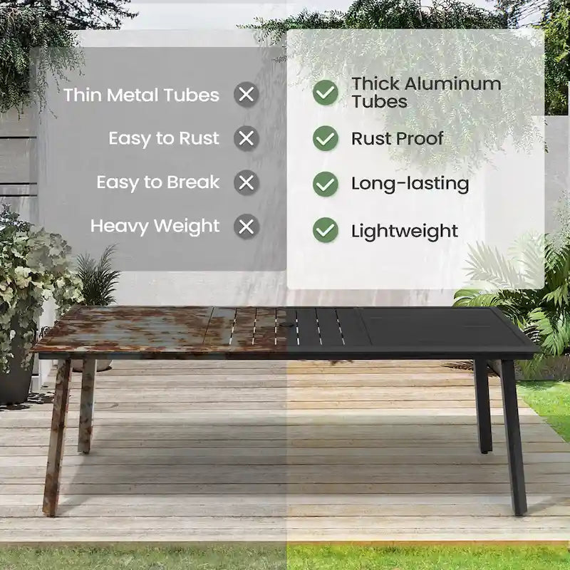 Aluminum Patio Dining Set with Umbrella Hole 7 or 9 Pieces Folding Chairs