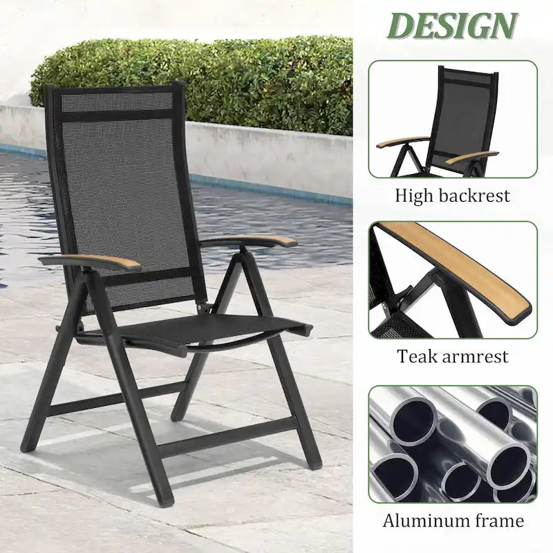 Aluminum Patio Dining Set with Umbrella Hole 7 or 9 Pieces Folding Chairs