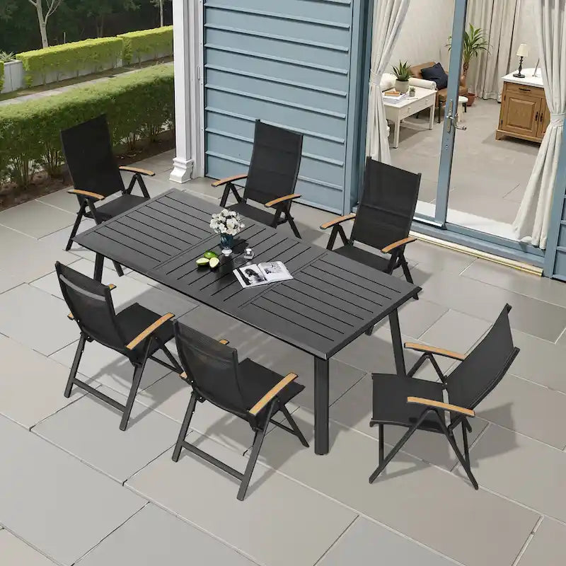 Aluminum Patio Dining Set with Umbrella Hole 7 or 9 Pieces Folding Chairs