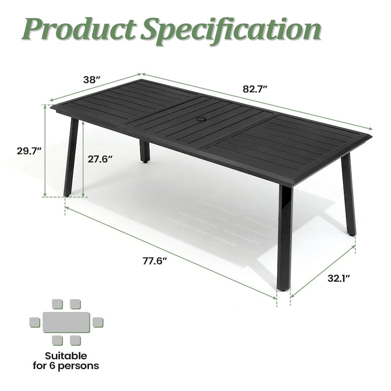 Aluminum Patio Dining Set with Umbrella Hole 7 or 9 Pieces Folding Chairs