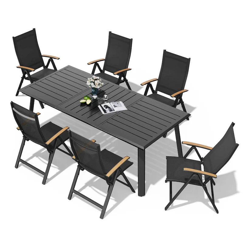 Aluminum Patio Dining Set with Umbrella Hole 7 or 9 Pieces Folding Chairs