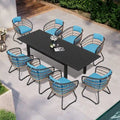9-Piece Extendable Aluminum Dining Set for 6-8 People 8 Rattan Chairs 1 Table