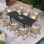 9PC Aluminum Extendable Patio Dining Table Outdoor Rectangular with Rattan Chair