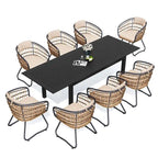 9-Piece Extendable Aluminum Dining Set for 6-8 People 8 Rattan Chairs 1 Table