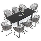 9-Piece Extendable Aluminum Dining Set for 6-8 People 8 Rattan Chairs 1 Table