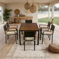 7-Piece Patio Dining Set for 6 People PE Wicker Chairs Acacia Wood Table