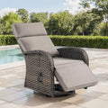 Adjustable Wicker Chaise Lounge Chair Brown with Beige Cushion Reclining