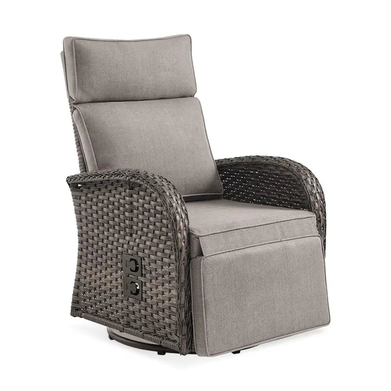 Adjustable Wicker Chaise Lounge Chair Brown with Beige Cushion Reclining