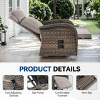 Adjustable Wicker Chaise Lounge Chair Brown with Beige Cushion Reclining