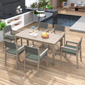 7-Piece Patio Dining Set Acacia Wood 6 Stackable Chairs with Cushions