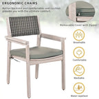 7-Piece Patio Dining Set Acacia Wood 6 Stackable Chairs with Cushions