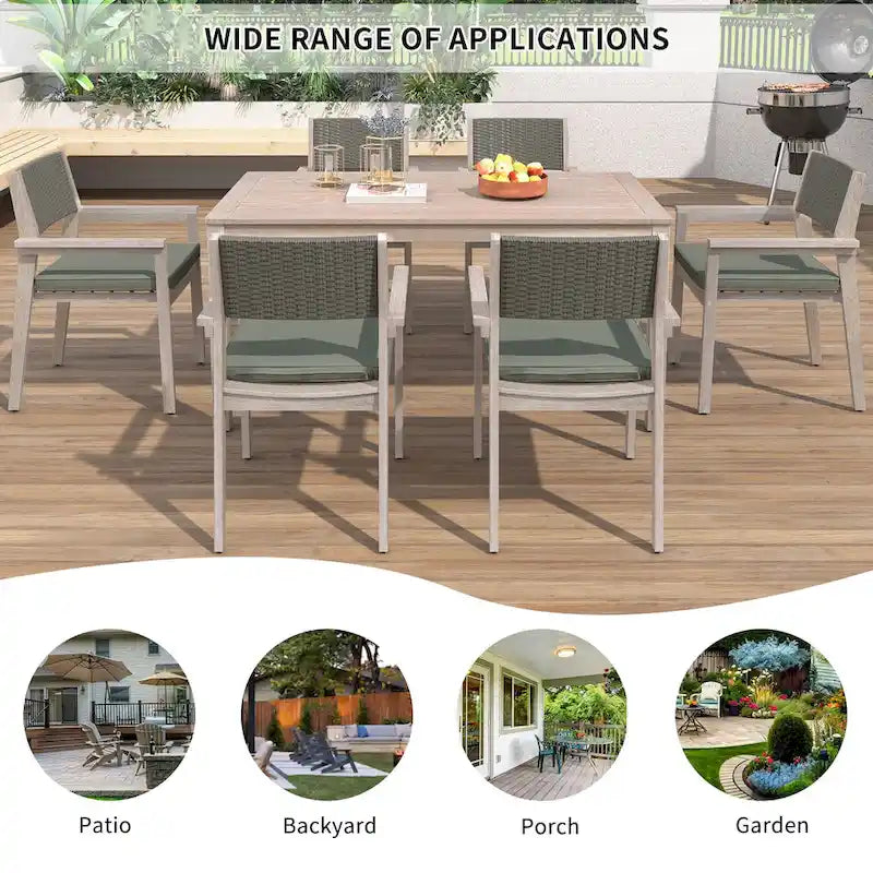 7-Piece Patio Dining Set Acacia Wood 6 Stackable Chairs with Cushions