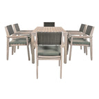 7-Piece Patio Dining Set Acacia Wood 6 Stackable Chairs with Cushions