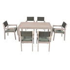 7-Piece Patio Dining Set Acacia Wood 6 Stackable Chairs with Cushions