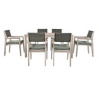 7-Piece Patio Dining Set Acacia Wood 6 Stackable Chairs with Cushions
