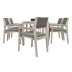 7-Piece Patio Dining Set Acacia Wood 6 Stackable Chairs with Cushions