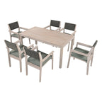 7-Piece Patio Dining Set Acacia Wood 6 Stackable Chairs with Cushions