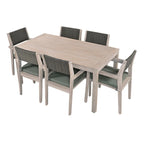7-Piece Patio Dining Set Acacia Wood 6 Stackable Chairs with Cushions
