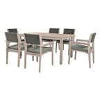 7-Piece Patio Dining Set Acacia Wood 6 Stackable Chairs with Cushions
