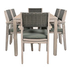 7-Piece Patio Dining Set Acacia Wood 6 Stackable Chairs with Cushions
