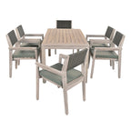 7-Piece Patio Dining Set Acacia Wood 6 Stackable Chairs with Cushions