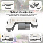 7-Piece PE Rattan Sectional Set Gray Cushions for 8 People 1 Loveseat 2 Corners 2 Ottomans 2 Tables