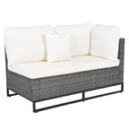 7-Piece PE Rattan Sectional Set Gray Cushions for 8 People 1 Loveseat 2 Corners 2 Ottomans 2 Tables