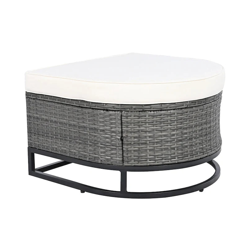 7-Piece PE Rattan Sectional Set Gray Cushions for 8 People 1 Loveseat 2 Corners 2 Ottomans 2 Tables