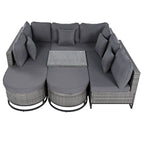 7-Piece PE Rattan Sectional Set Gray Cushions for 8 People 1 Loveseat 2 Corners 2 Ottomans 2 Tables