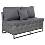 7-Piece PE Rattan Sectional Set Gray Cushions for 8 People 1 Loveseat 2 Corners 2 Ottomans 2 Tables