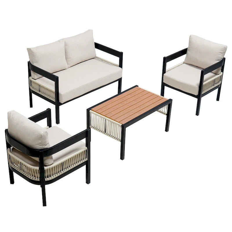PE Wicker Sofa Set with Iron Frame and WPC Table Modular Design Multiple Colors