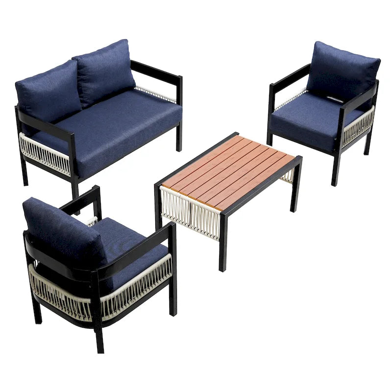 PE Wicker Sofa Set with Iron Frame and WPC Table Modular Design Multiple Colors
