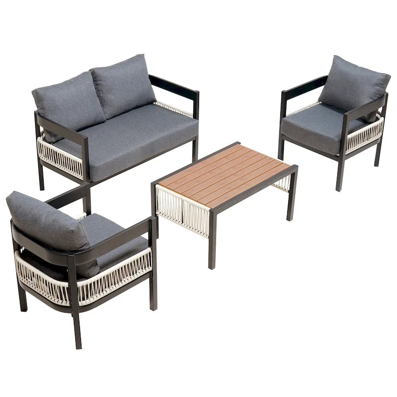 PE Wicker Sofa Set with Iron Frame and WPC Table Modular Design Multiple Colors