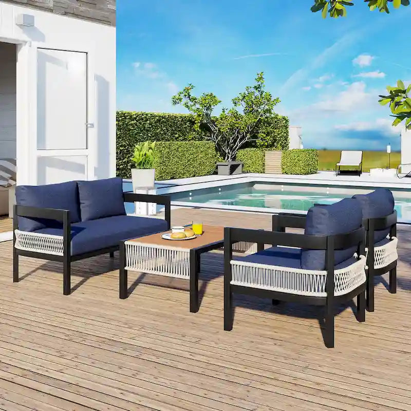 PE Wicker Sofa Set with Iron Frame and WPC Table Modular Design Multiple Colors