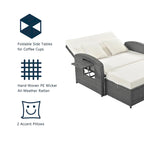 PE Wicker Rattan Double Chaise Lounge, 2-Person Reclining Daybed with Adjustable Back and Cushions, Patio Sun Lounger
