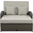 PE Wicker Rattan Double Chaise Lounge, 2-Person Reclining Daybed with Adjustable Back and Cushions, Patio Sun Lounger