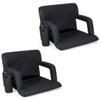 Stadium Seat Black 6-Position Adjustable with Armrests Cup Holder Portable