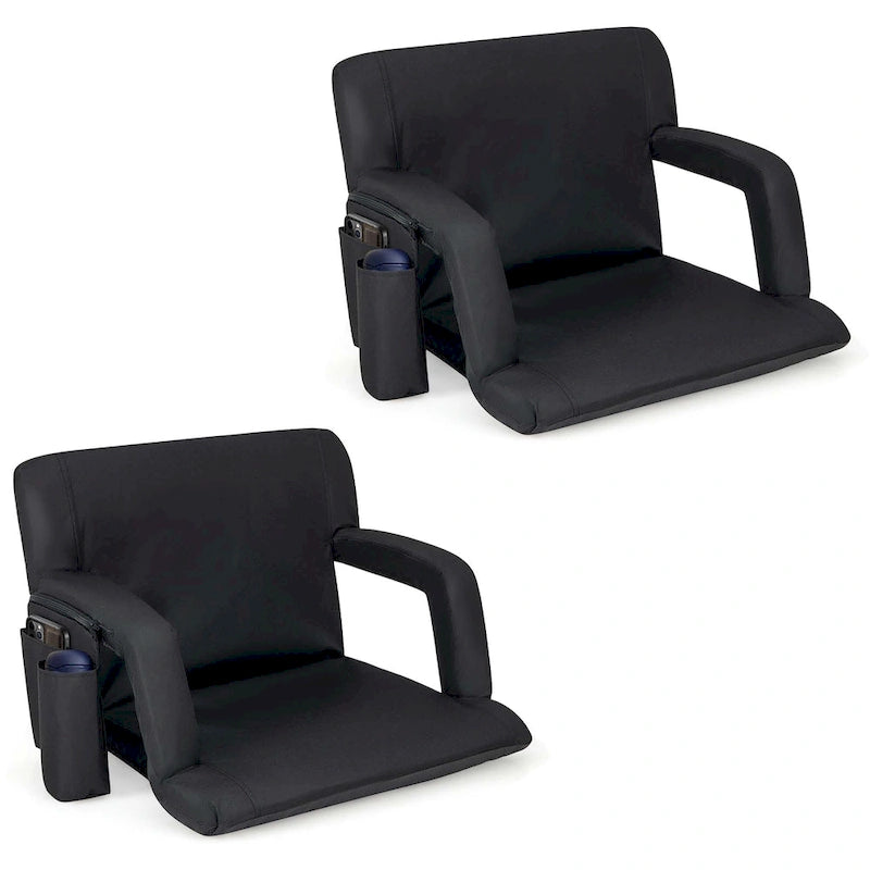 Stadium Seat Black 6-Position Adjustable with Armrests Cup Holder Portable