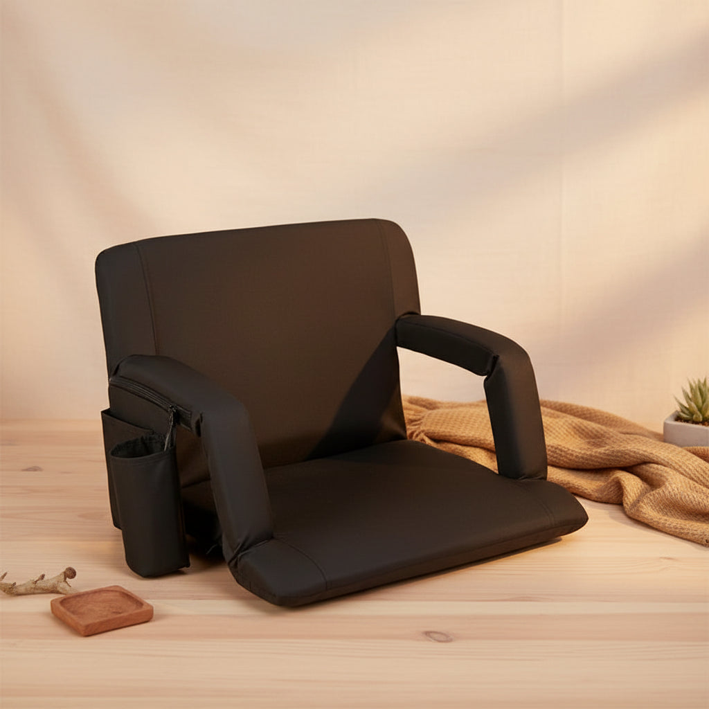 Stadium Seat Black 6-Position Adjustable with Armrests Cup Holder Portable