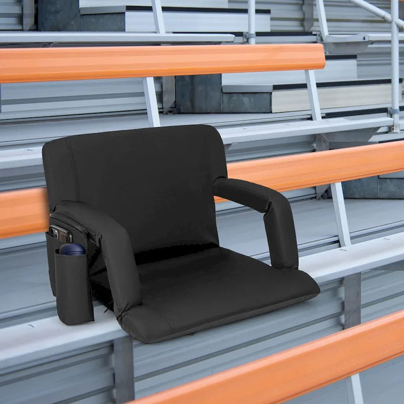 Stadium Seat Black 6-Position Adjustable with Armrests Cup Holder Portable