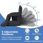 Stadium Seat Black 6-Position Adjustable with Armrests Cup Holder Portable