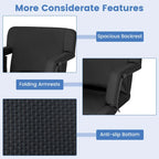 Stadium Seat Black 6-Position Adjustable with Armrests Cup Holder Portable