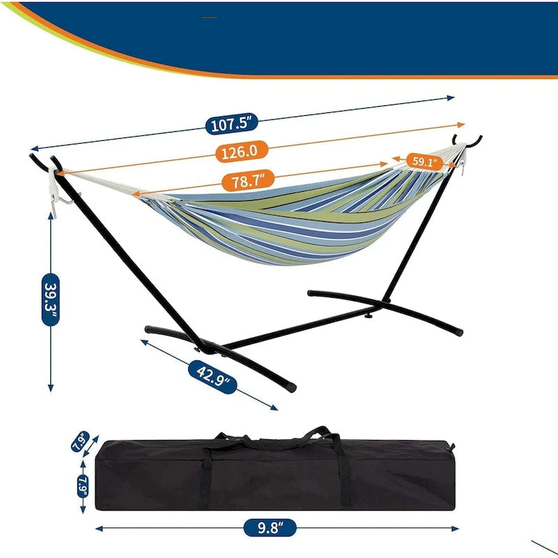 2-Person Portable Hammock with Stand 500lbs Capacity with Carry Bag