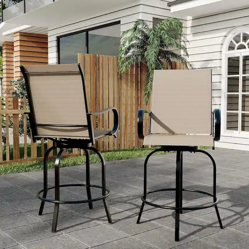2-Piece Swivel Bar Stools Textilene 360-Degree Rotation with Armrests